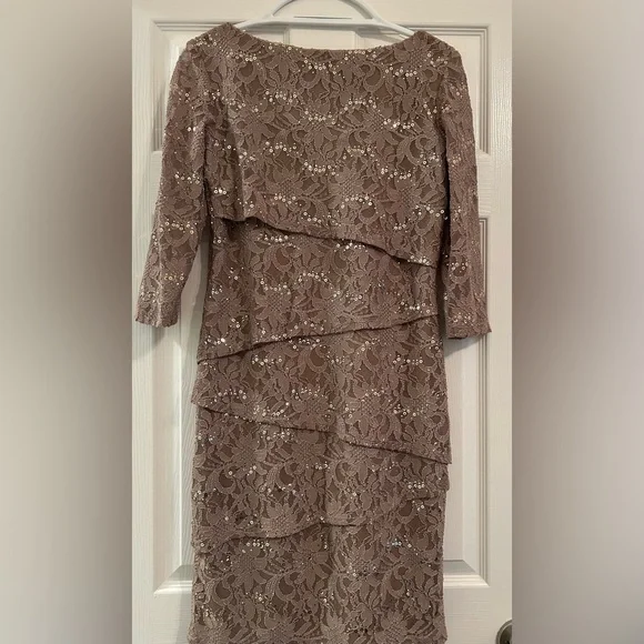 Ronni Nicole  Sequin Lace Long Sleeve Dress,  champagne color - Picture 4 of 9